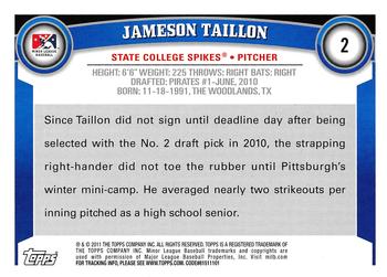 2011 Topps Pro Debut #2 Jameson Taillon Back