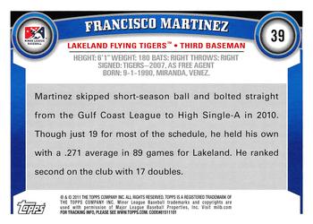 2011 Topps Pro Debut #39 Francisco Martinez Back