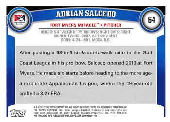 2011 Topps Pro Debut #64 Adrian Salcedo Back