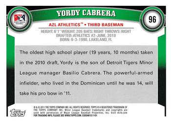 2011 Topps Pro Debut #96 Yordy Cabrera Back