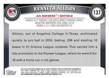 2011 Topps Pro Debut #137 Kenneth Allison Back