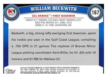 2011 Topps Pro Debut #167 William Beckwith Back