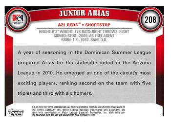 2011 Topps Pro Debut #208 Junior Arias Back
