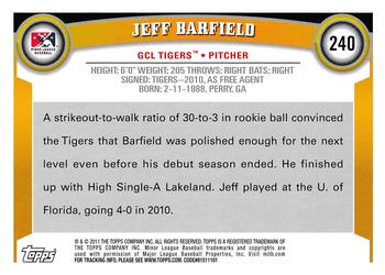 2011 Topps Pro Debut #240 Jeff Barfield Back