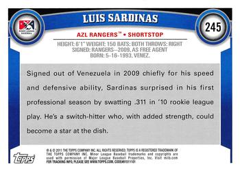 2011 Topps Pro Debut #245 Luis Sardinas Back