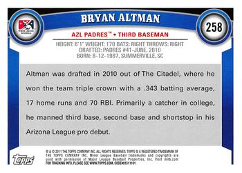 2011 Topps Pro Debut #258 Bryan Altman Back