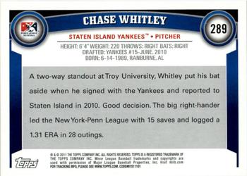 2011 Topps Pro Debut #289 Chase Whitley Back