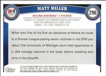 2011 Topps Pro Debut #296 Matt Miller Back