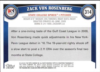 2011 Topps Pro Debut #314 Zack Von Rosenberg Back