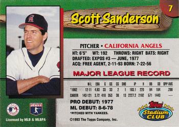 1993 Stadium Club California Angels #7 Scott Sanderson  Back
