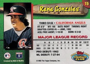 1993 Stadium Club California Angels #15 Rene Gonzales  Back