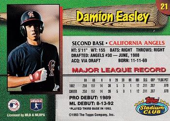 1993 Stadium Club California Angels #21 Damion Easley  Back