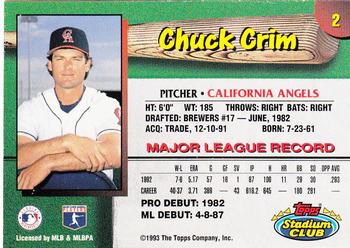 1993 Stadium Club California Angels #2 Chuck Crim  Back