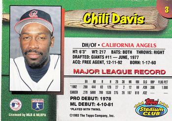 1993 Stadium Club California Angels #3 Chili Davis  Back