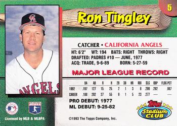 1993 Stadium Club California Angels #5 Ron Tingley  Back