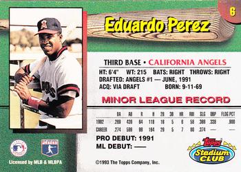 1993 Stadium Club California Angels #6 Eduardo Perez  Back