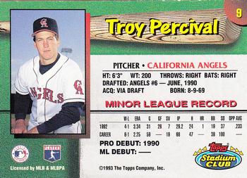 1993 Stadium Club California Angels #9 Troy Percival  Back