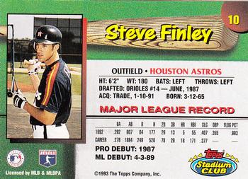 1993 Stadium Club Houston Astros #10 Steve Finley  Back