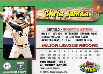 1993 Stadium Club Houston Astros #5 Chris James  Back