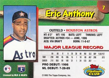 1993 Stadium Club Houston Astros #7 Eric Anthony  Back