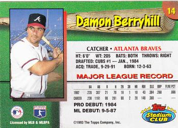 1993 Stadium Club Atlanta Braves #14 Damon Berryhill  Back