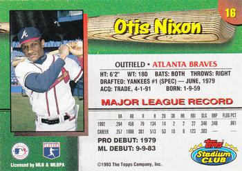 1993 Stadium Club Atlanta Braves #16 Otis Nixon  Back