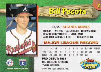 1993 Stadium Club Atlanta Braves #2 Bill Pecota  Back