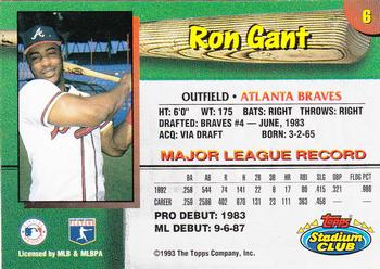 1993 Stadium Club Atlanta Braves #6 Ron Gant  Back