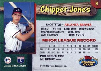 1993 Stadium Club Atlanta Braves #9 Chipper Jones  Back