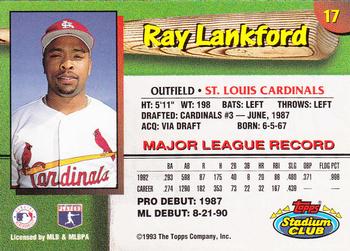 1993 Stadium Club St. Louis Cardinals #17 Ray Lankford  Back