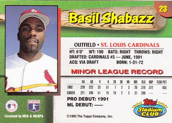 1993 Stadium Club St. Louis Cardinals #23 Basil Shabazz  Back