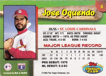 1993 Stadium Club St. Louis Cardinals #4 Jose Oquendo  Back