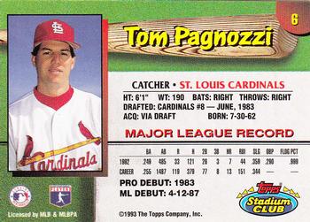 1993 Stadium Club St. Louis Cardinals #6 Tom Pagnozzi  Back
