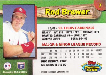 1993 Stadium Club St. Louis Cardinals #7 Rod Brewer  Back