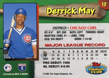 1993 Stadium Club Chicago Cubs #12 Derrick May  Back