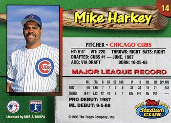 1993 Stadium Club Chicago Cubs #14 Mike Harkey  Back
