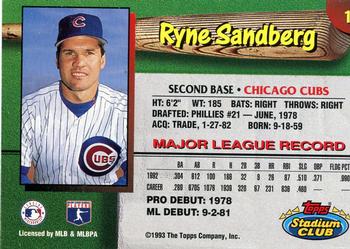 1993 Stadium Club Chicago Cubs #1 Ryne Sandberg  Back