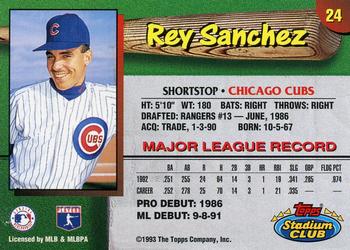 1993 Stadium Club Chicago Cubs #24 Rey Sanchez  Back