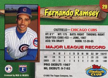 1993 Stadium Club Chicago Cubs #29 Fernando Ramsey  Back