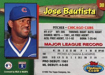 1993 Stadium Club Chicago Cubs #30 Jose Bautista  Back