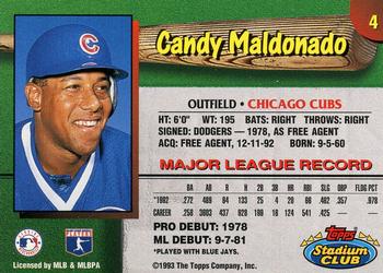 1993 Stadium Club Chicago Cubs #4 Candy Maldonado  Back