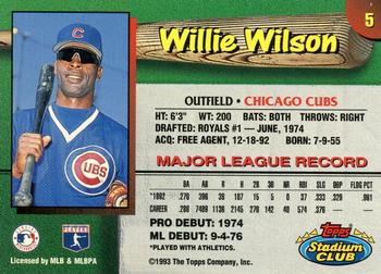 1993 Stadium Club Chicago Cubs #5 Willie Wilson  Back
