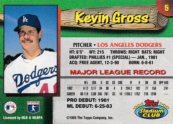 1993 Stadium Club Los Angeles Dodgers #5 Kevin Gross Back