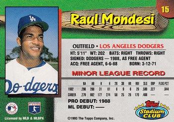 1993 Stadium Club Los Angeles Dodgers #15 Raul Mondesi Back