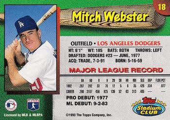 1993 Stadium Club Los Angeles Dodgers #18 Mitch Webster Back