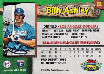 1993 Stadium Club Los Angeles Dodgers #22 Billy Ashley Back
