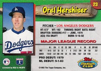 1993 Stadium Club Los Angeles Dodgers #23 Orel Hershiser Back