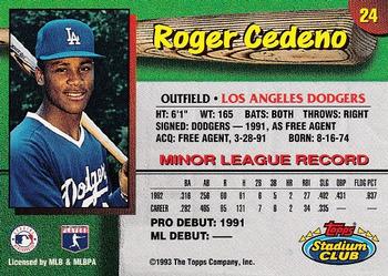 1993 Stadium Club Los Angeles Dodgers #24 Roger Cedeno Back