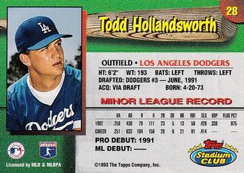 1993 Stadium Club Los Angeles Dodgers #28 Todd Hollandsworth Back
