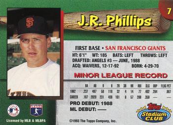 1993 Stadium Club San Francisco Giants #7 J.R. Phillips  Back